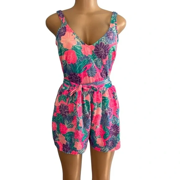 Maxine of Hollywood Vintage Playsuit Pink and Teal Blue - Picture 3 of 8
